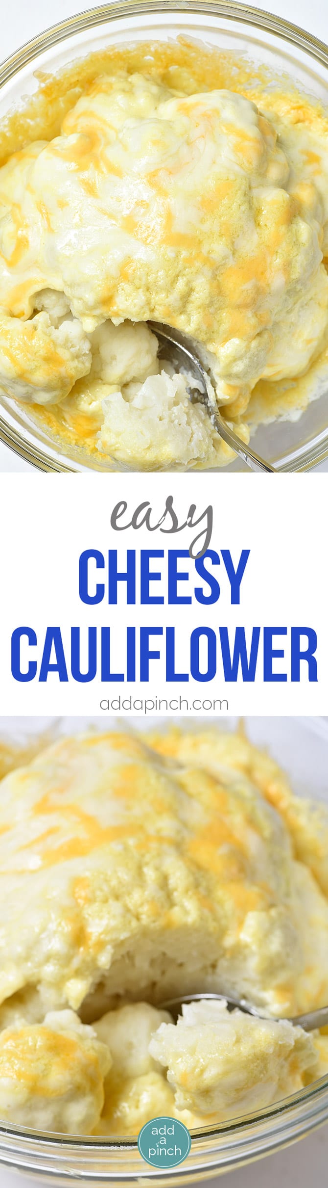 Easy Cheesy Cauliflower Recipe - This easy cauliflower recipe is perfect for weeknight suppers or Sunday dinners! It is a definite favorite the whole family loves! // addapinch.com