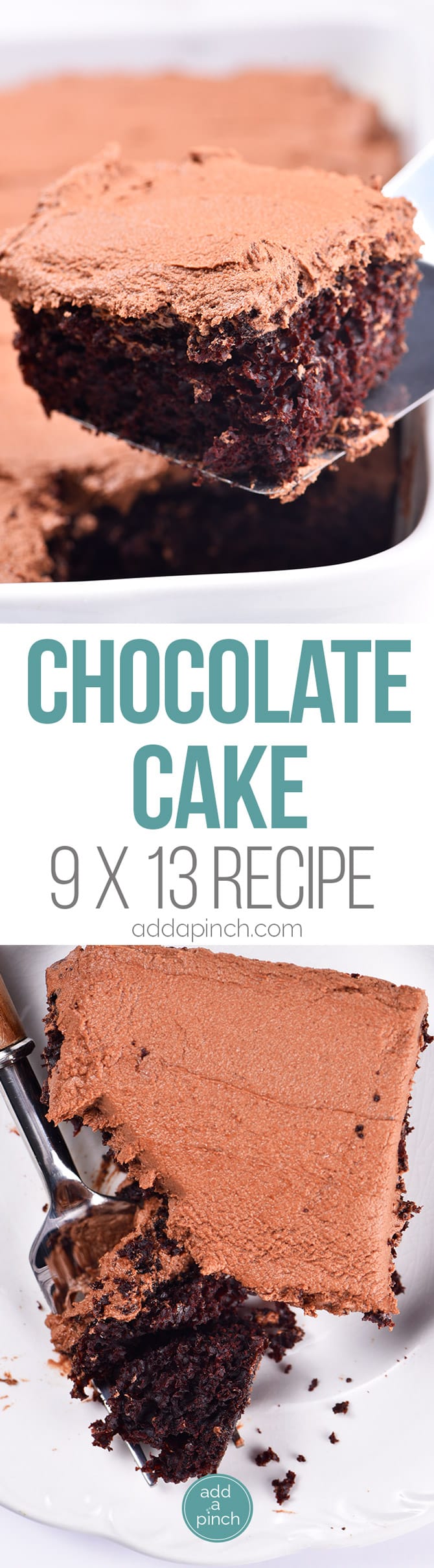 Best Chocolate Cake Recipe (9x13 Recipe) - This is the easiest 9x13 chocolate cake recipe I've ever made. Adjusted from my Best Chocolate Cake that everyone absolutely loves, I've now made the cake even easier and sized for a 9x13 sheet cake! // addapinch.com