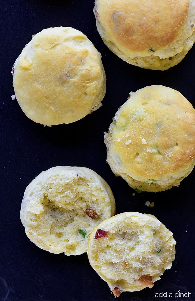 Easy Bacon Green Onion Biscuits Recipe - These Bacon Green Onion Biscuits make a delicious addition to any meal. Made with just five ingredients, they are just perfect served with a soup or salad, too! // addapinch.com