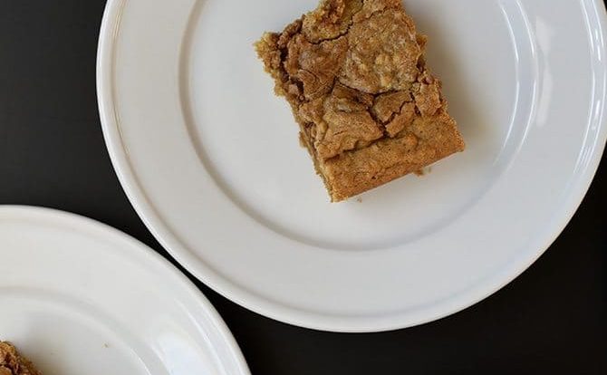 Cinnamon Swirl Oat Blondies Recipe - This Cinnamon Swirl Oat Blondie recipe is a delicious blondie made even better with the addition of oats and a fabulous cinnamon swirl throughout! // addapinch.com