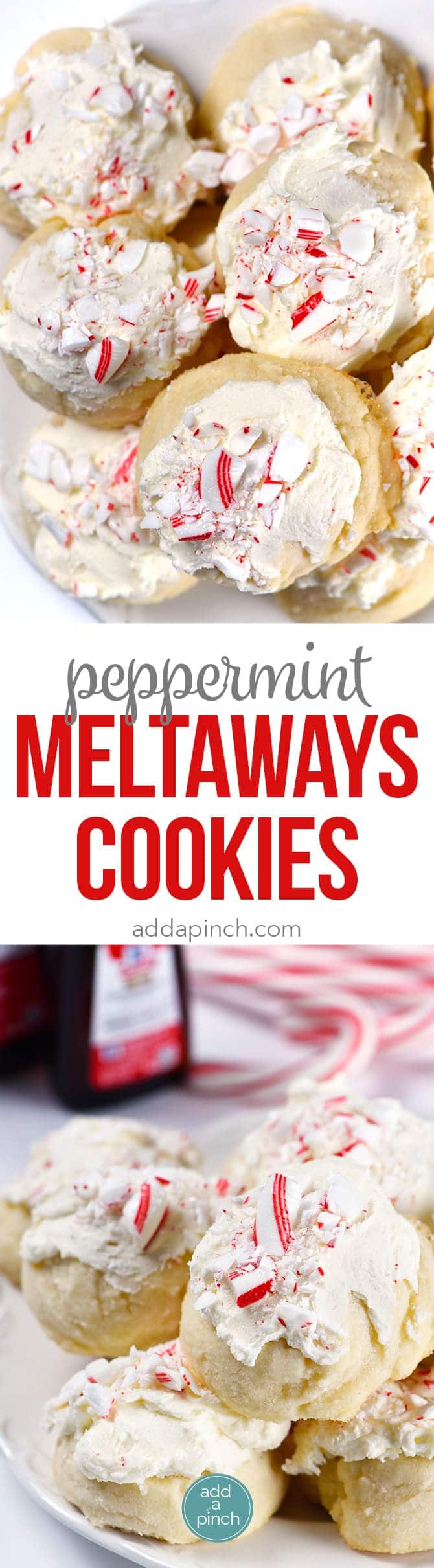 Peppermint Meltaways Cookies Recipe - Peppermint Meltaways Cookies make a festive addition to your holiday cookie platter! They are a Christmas tradition! // addapinch.com