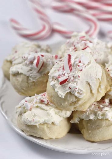 Peppermint Meltaways Cookies Recipe - Peppermint Meltaways Cookies make a festive addition to your holiday cookie platter! They are a Christmas tradition! // addapinch.com