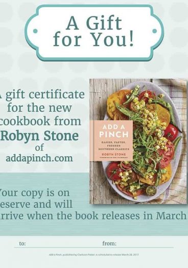 Add a Pinch Cookbook Gift Certificate Printable - Download and print a gift certificate for the Add a Pinch Cookbook to give to your friends and family to let them know you've preordered a copy of the cookbook for them!