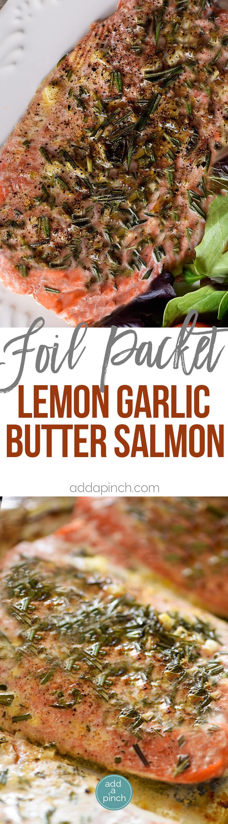 Lemon Garlic Butter Salmon Recipe - This Lemon Garlic Butter Salmon recipe makes a quick and easy recipe! Baked in a foil packet for incredibly tender salmon with easy cleanup! // addapinch.com