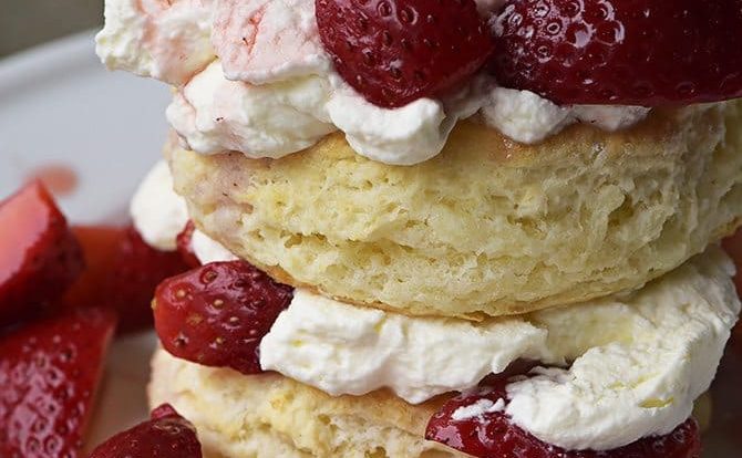 Strawberry Shortcake with Sweet Cream Cheese Biscuits Recipe - Strawberry Shortcakes with Sweet Cream Cheese Biscuits make a simple, yet scrumptious dessert recipe perfect for spring and summer! // addapinch.com