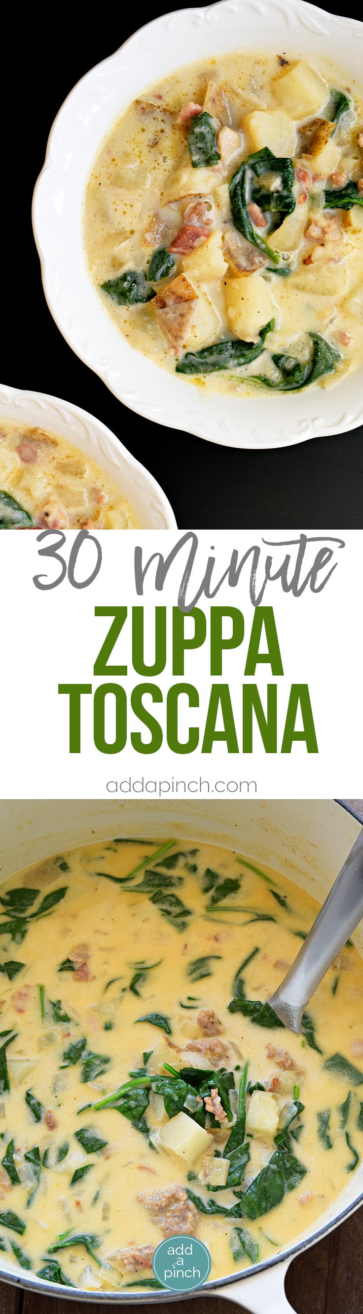 Zuppa Tuscana Recipe - This Zuppa Toscana recipe tastes just like the famous Olive Garden soup and is ready 30 minutes! // addapinch.com