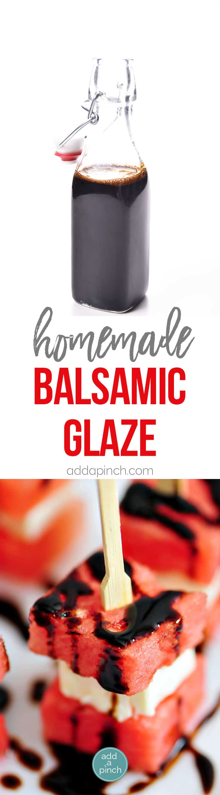 Homemade Balsamic Glaze Recipe - Balsamic glaze is so simple to make at home with just two ingredients! Delicious on so many dishes! // addapinch.com
