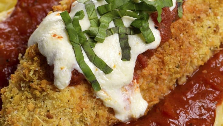Baked Chicken Parmesan Recipe - This baked chicken parmesan recipe includes everything you love about chicken parmesan without all the guilt or mess! // addapinch.com
