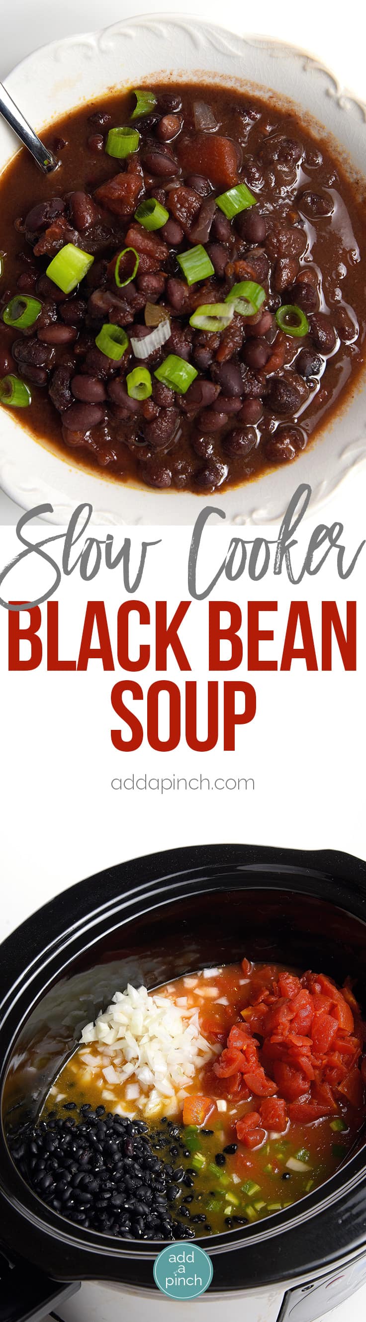 Black Bean Soup Recipe - This delicious black bean soup is packed with flavor and made even easier with the slow cooker! // addapinch.com
