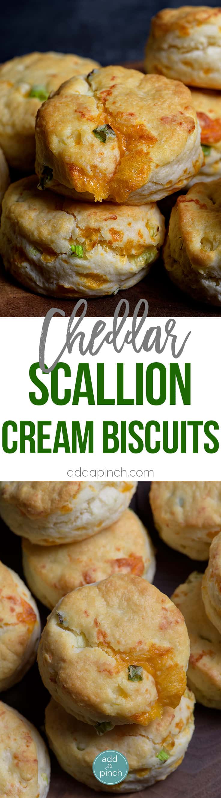 Cheddar Scallion Biscuits Recipe - Tender and delicious, these fluffy, cheesy cheddar scallion biscuits make the perfect addition to any meal and couldn't be easier! // addapinch.com