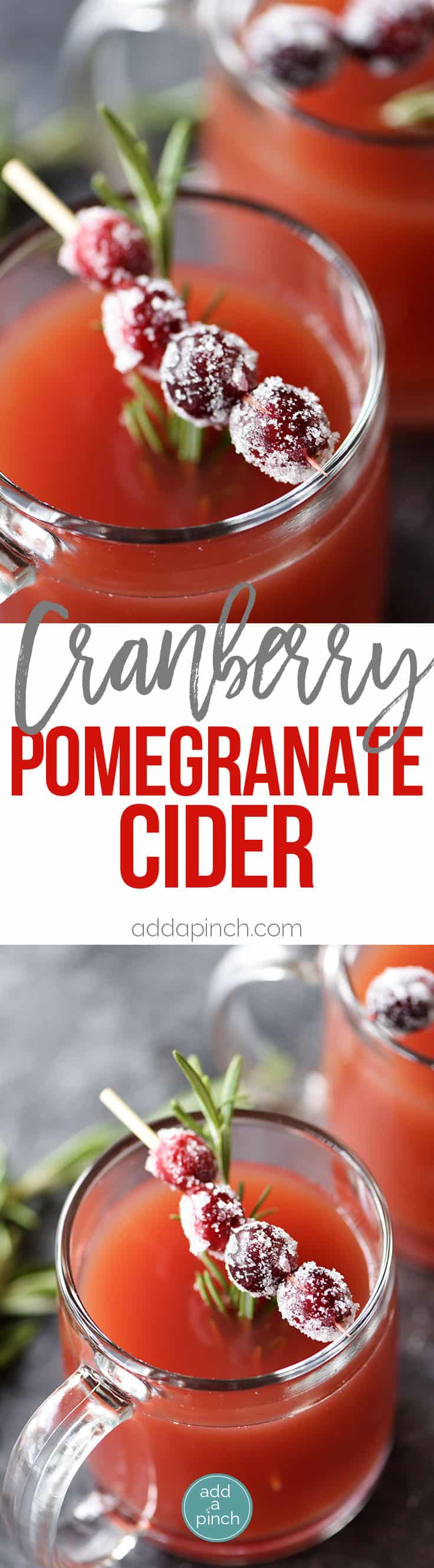 Warm Cranberry Pomegranate Cider Recipe - denne raske og enkle varme tranebær granateple cider oppskrift gjør den perfekte slurk å holde seg varm og koselig! // addapinch.com