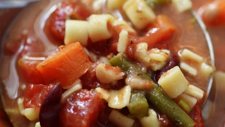 This savory Slow Cooker Minestrone Soup Recipe is full of seasonal vegetables and made even easier in this slow cooker recipe! A delicious family favorite!// addapinch.com