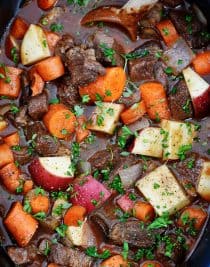 Slow Cooker Beef Bourguignon Recipe - A classic beef bourguignon recipe made easy in the slow cooker! Loaded with vegetables, beef, and a thick, rich sauce perfect for entertaining or busy weeknights! // addapinch.com