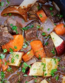 Slow Cooker Beef Bourguignon Recipe - A classic beef bourguignon recipe made easy in the slow cooker! Loaded with vegetables, beef, and a thick, rich sauce perfect for entertaining or busy weeknights! // addapinch.com