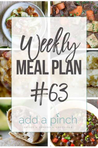 Weekly Meal Plan #63 - Sharing our Weekly Meal Plan with make-ahead tips, freezer instructions, and ways to make supper even easier! // addapinch.com
