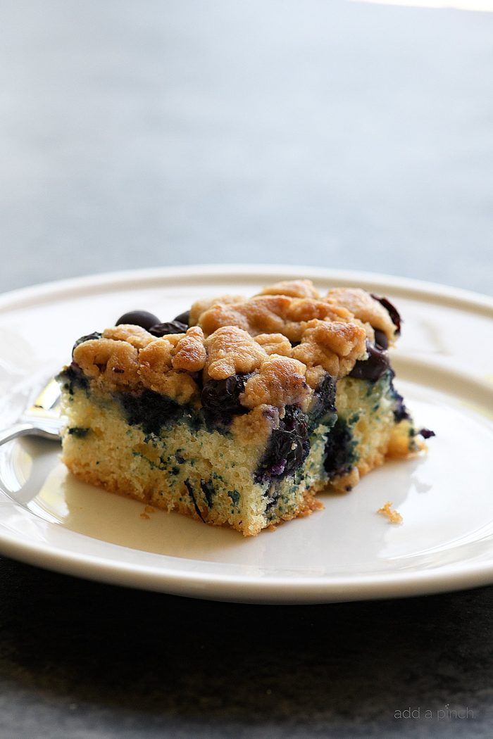 Blueberry Coffee Cake Recipe with Crumb Topping - Made with fresh blueberries and a delicious crumb topping, this blueberry coffee cake is always a favorite! Perfect for breakfast, brunch, or dessert! // addapinch.com