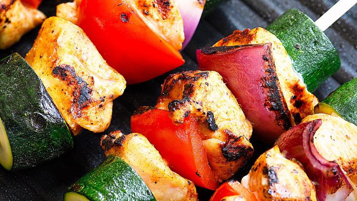 Chili Rubbed Chicken Skewers Recipe - Ready in minutes, these chicken skewers are a weekend AND a weeknight favorite! The secret is the chili rubbed chicken! // addapinch.com