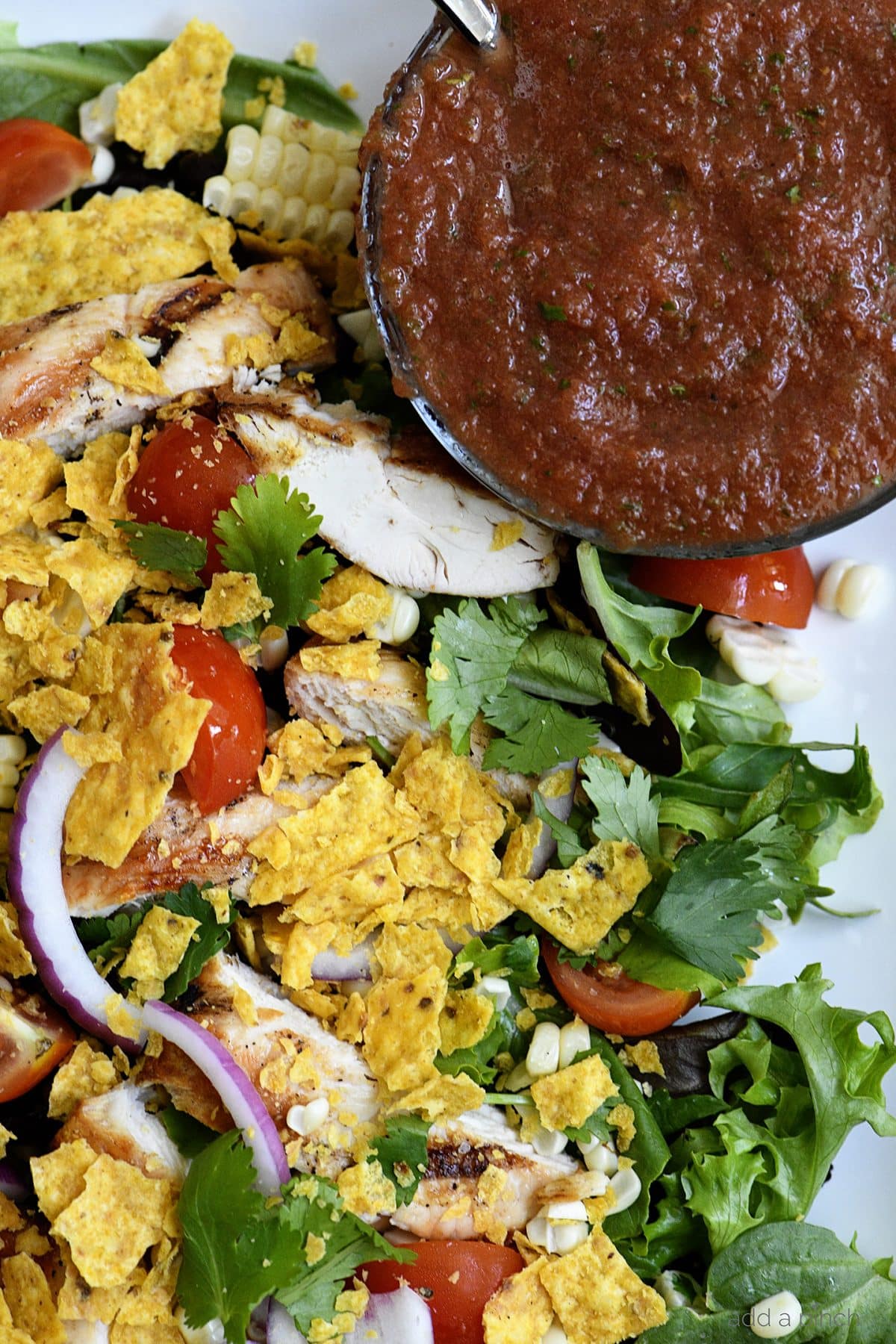 Grilled Chicken Fiesta Salad Recipe - This simple grilled chicken salad recipe is kicked up a notch for a spicy Tex-Mex favorite!