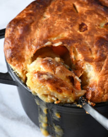 Chicken Pot Pie with Puff Pastry Recipe - A classic chicken pot pie recipe topped with flaky puff pastry and with wholesome, comforting, homemade ingredients. // addapinch.com