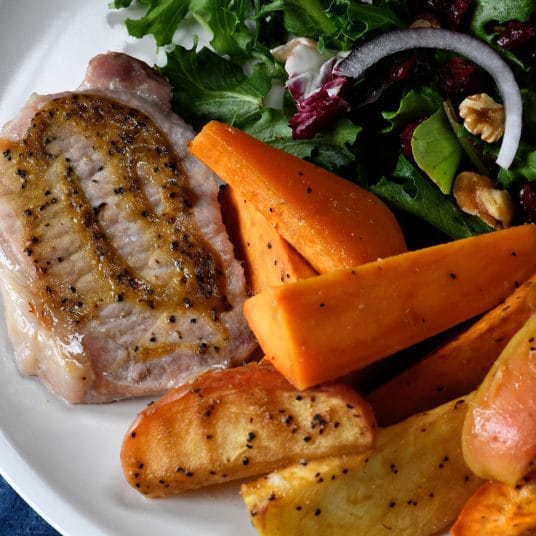 Sheet Pan Pork Chops with Sweet Potatoes and Apples Recipe