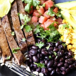 Steak Burrito Bowl Recipe - This easy steak burrito bowl recipe is one that rivals the restaurant version! Ready and on the table in minutes! // addapinch.com