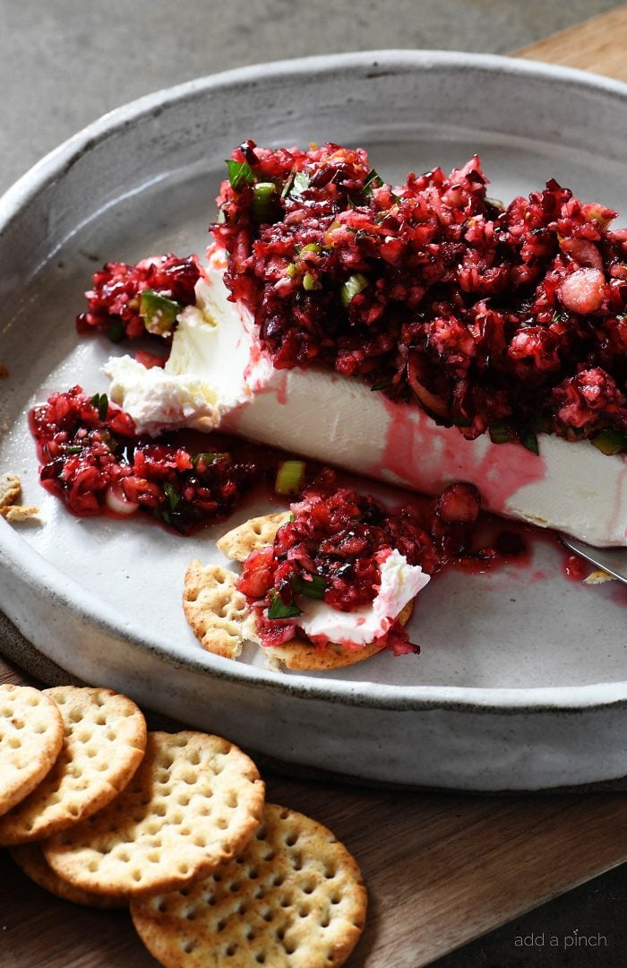 Cranberry Salsa over Cream Cheese spread on crackers