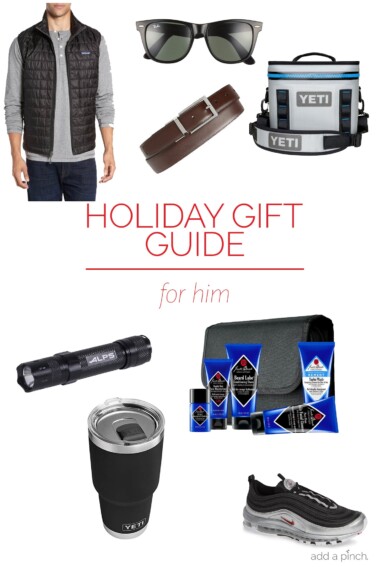 Holiday Gift Guide for Him – Our 2018 holiday gift guide includes the best gift ideas for the guy in your life! Filled with stylish sunglasses, snuggly shirts, requested tools and so much more!  // addapinch.com