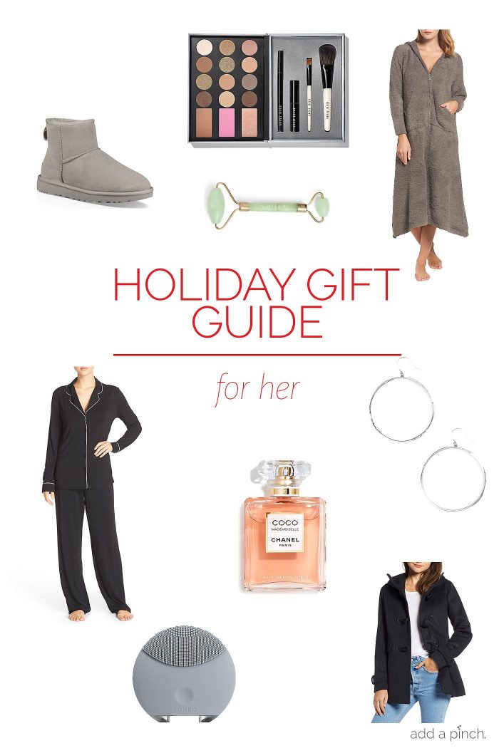 Holiday Gift Guide for Her - Our 2018 holiday gift guide is perfect for all of the special women in your life! Filled with cozy robes, snuggly pajamas, sentimental jewelry and so much more! // addapinch.com 