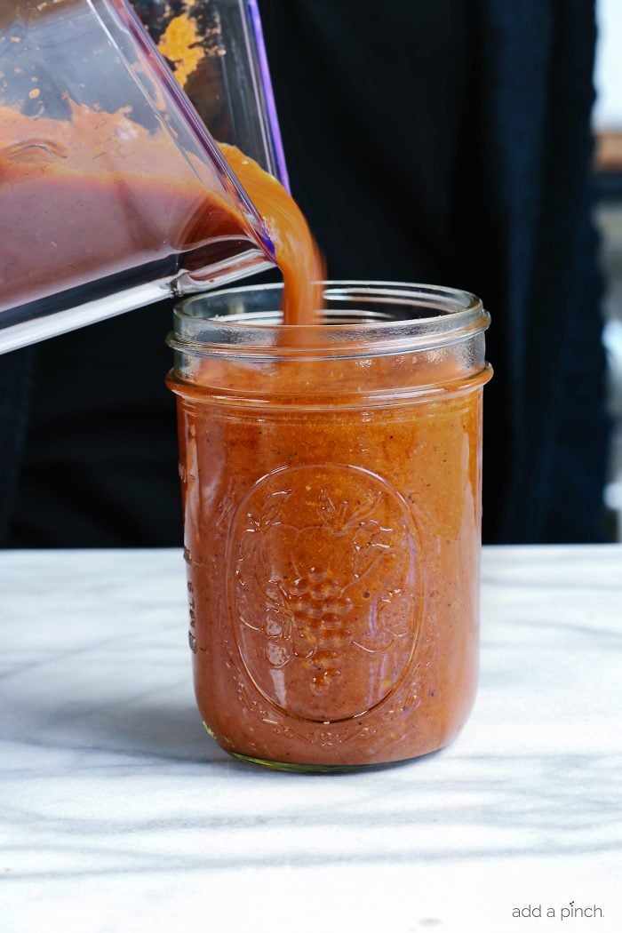 Easy Blender Enchilada Sauce Recipe - Ready in less than 5 minutes, this homemade enchilada sauce is gluten free and full of flavor! // addapinch.com