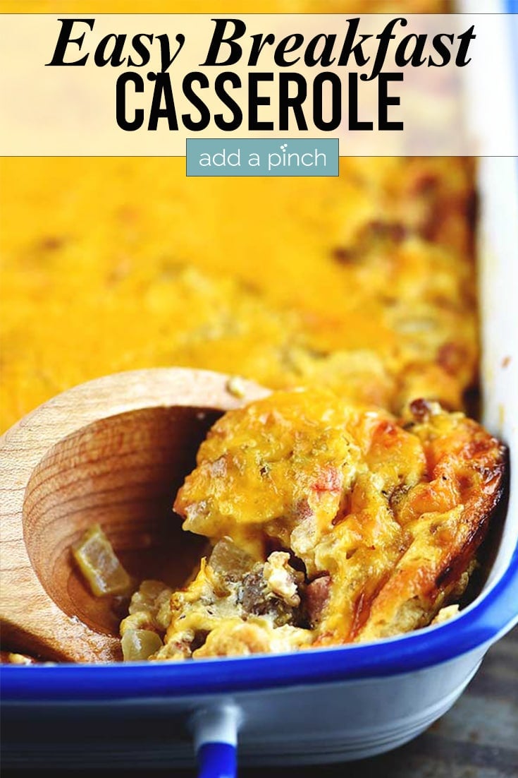 Southern Breakfast Casserole Photo with text - addapinch.com