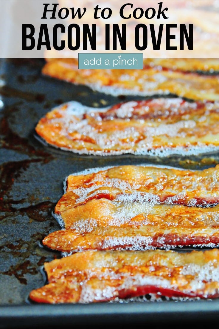 Baking Sheet with Bacon Cooked in the Oven - with text - addapinch.com