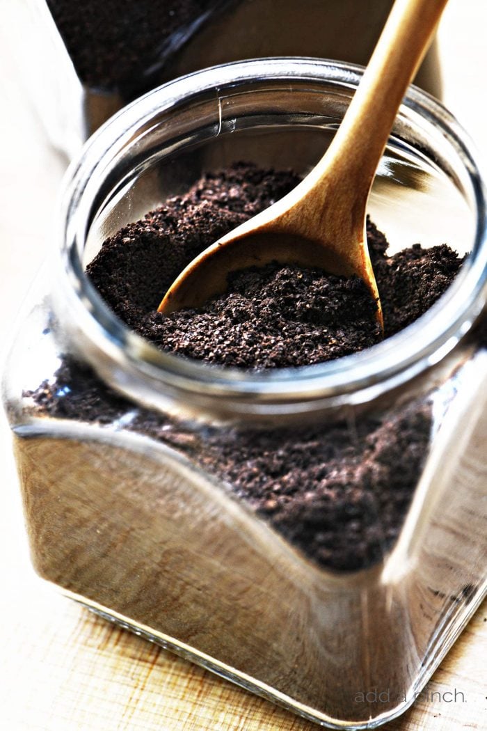 Homemade espresso powder in a glass jar.