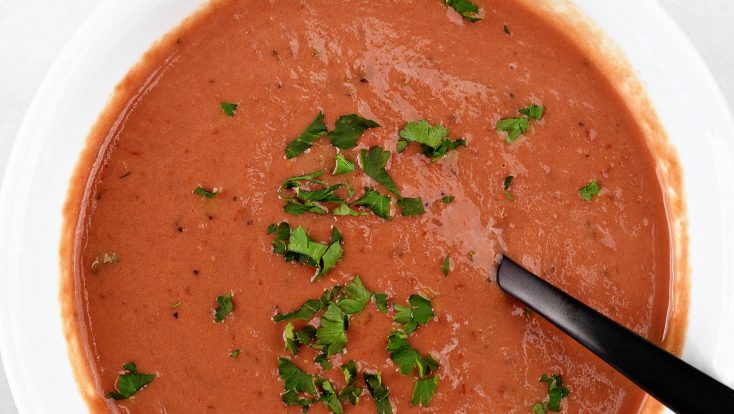Tomato Soup Recipe - This fresh, homemade tomato soup comes together quickly for a delicious, comforting classic. Ready in 15 minutes!  // addapinch.com