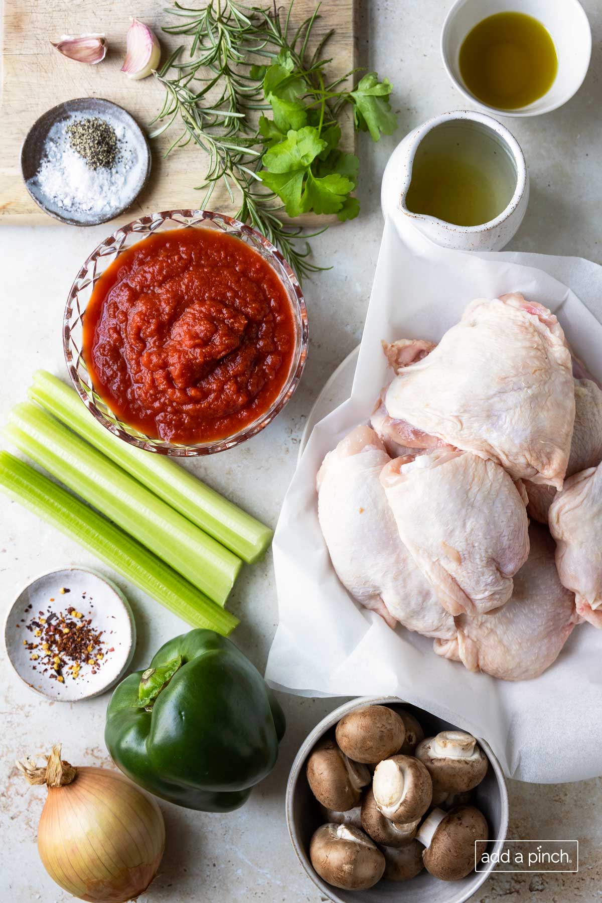 Photo of ingredients used to make easy chicken cacciatore.