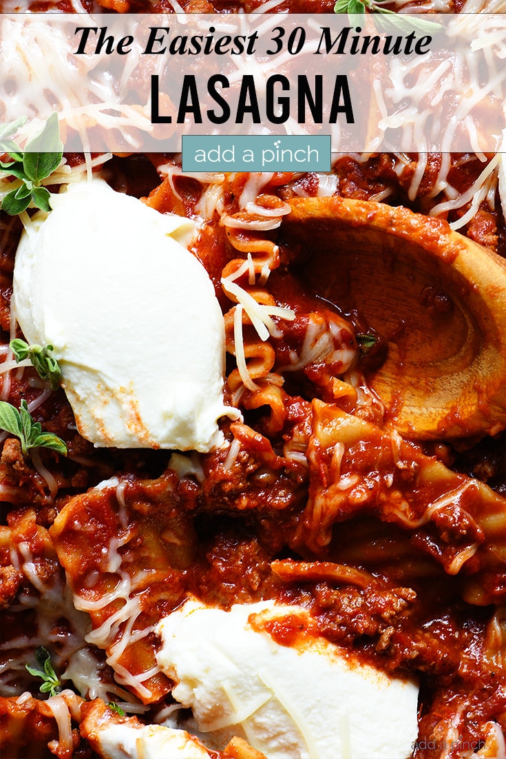 Skillet Lasagna Photo with text - addapinch.com