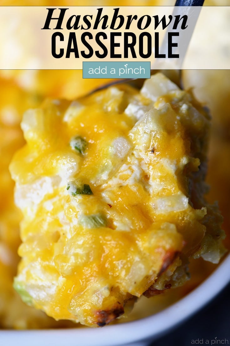 Spoonful of hashbrown casserole | addapinch.com