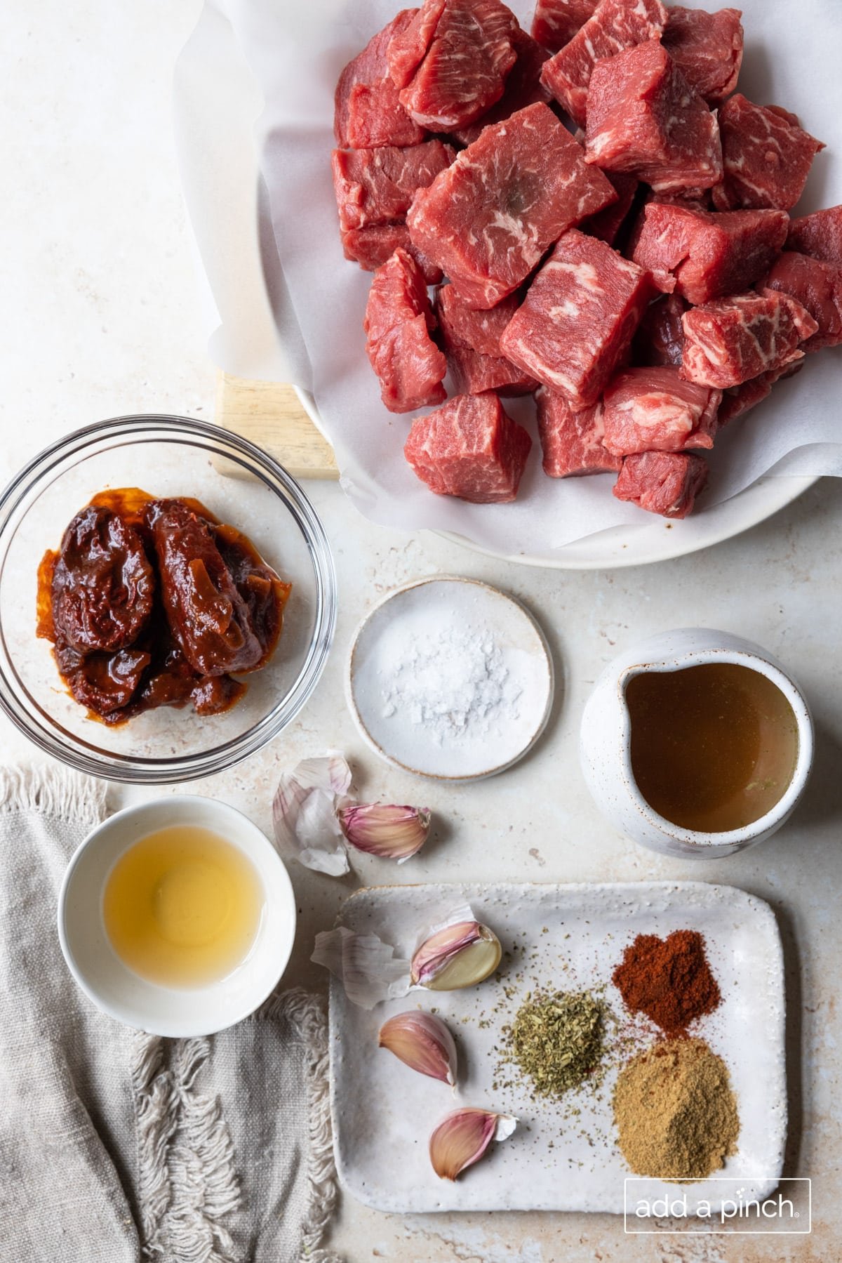 Photograph of recipe ingredients for how to make barbacoa.