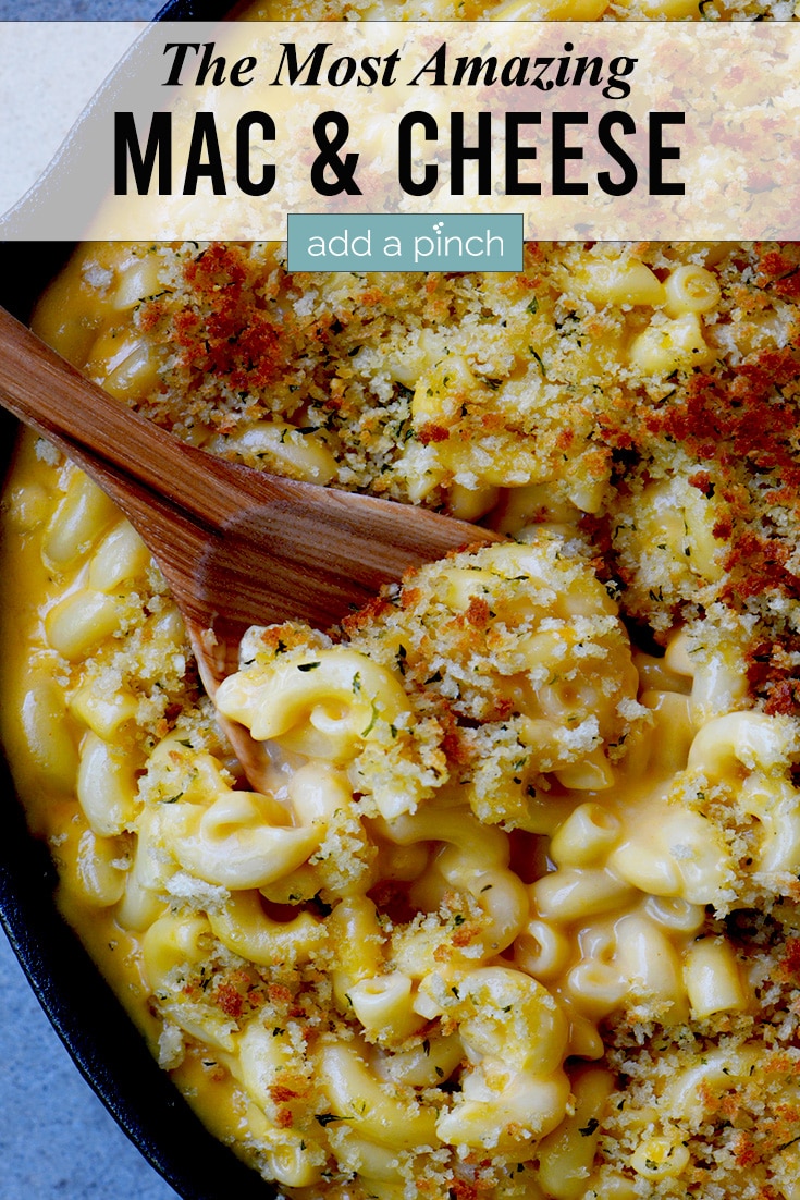 Skillet Mac and Cheese photo with text - addapinch.com