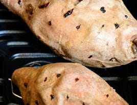 Photograph of baked sweet potatoes.