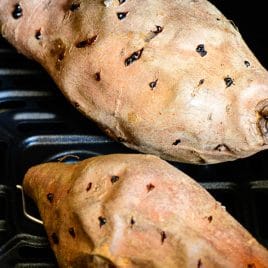 Photograph of baked sweet potatoes.
