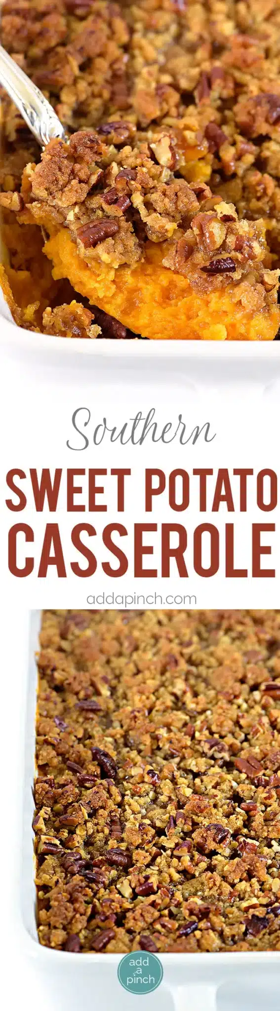 Collage of sweet potato casserole photos with title text.