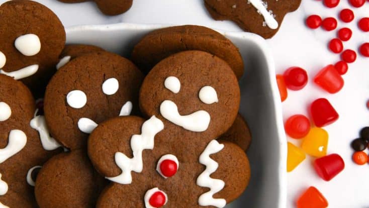 Image of decorated gingerbread cookies with assorted decorations.