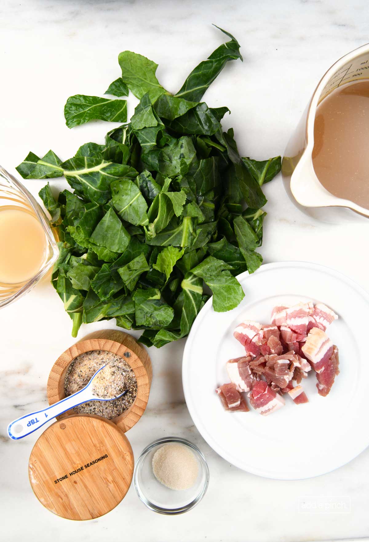 Image of ingredients used to make southern-style collard greens.