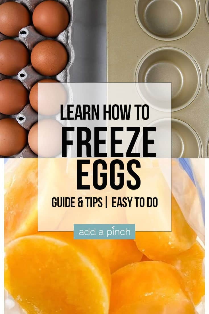 Collage with text - eggs, muffin tin and frozen eggs in a bag - addapinch.com