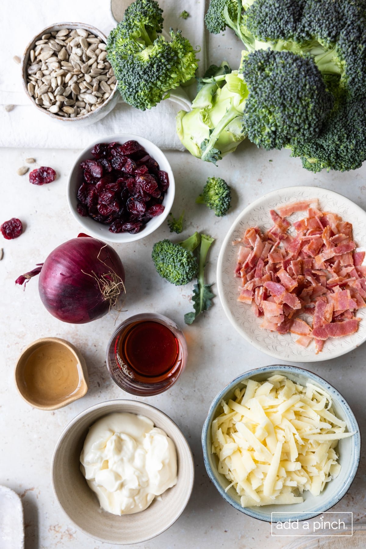 Photo of ingredients used to make broccoli salad.