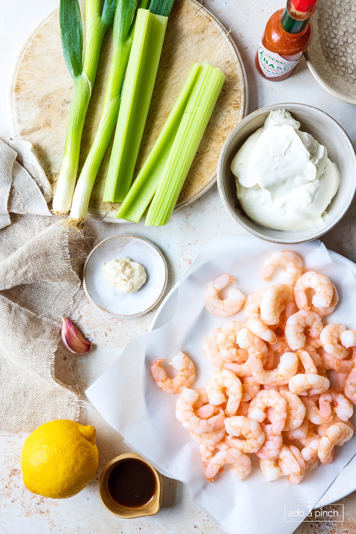 Ingredients used to make shrimp dip recipe.