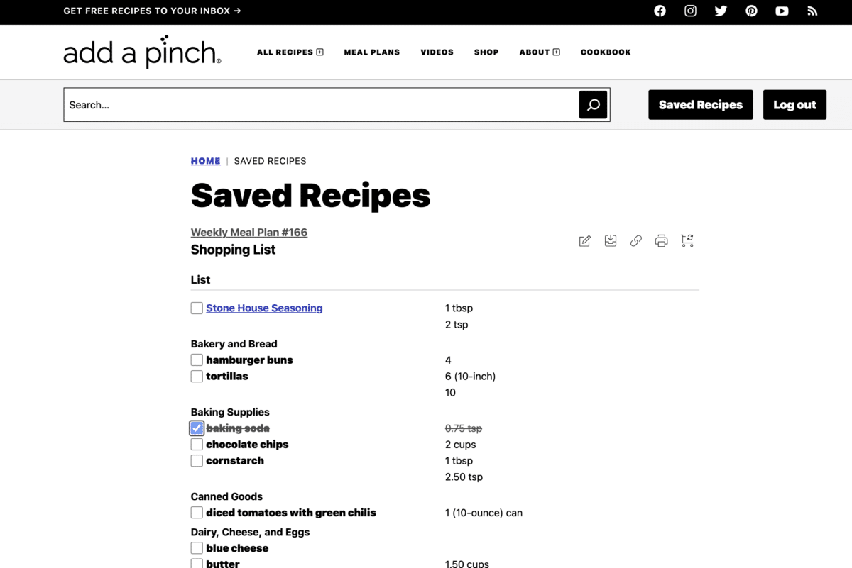 Image from Add a Pinch of edited Shopping List.