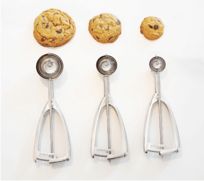Set of 3 stainless-steel cookie scoops: small, medium and large