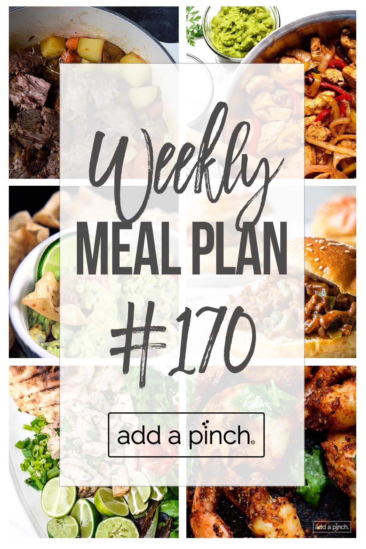 Graphic for free weekly meal plan #170 on addapinch.com