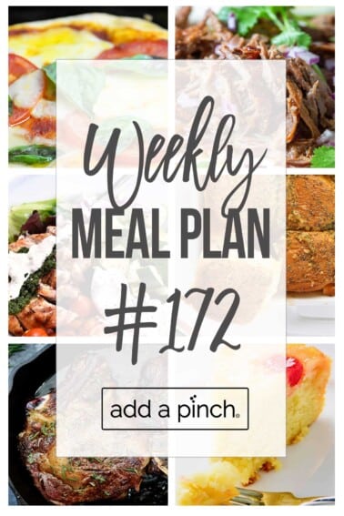 Graphic collage of recipes for the weekly meal plan #172.